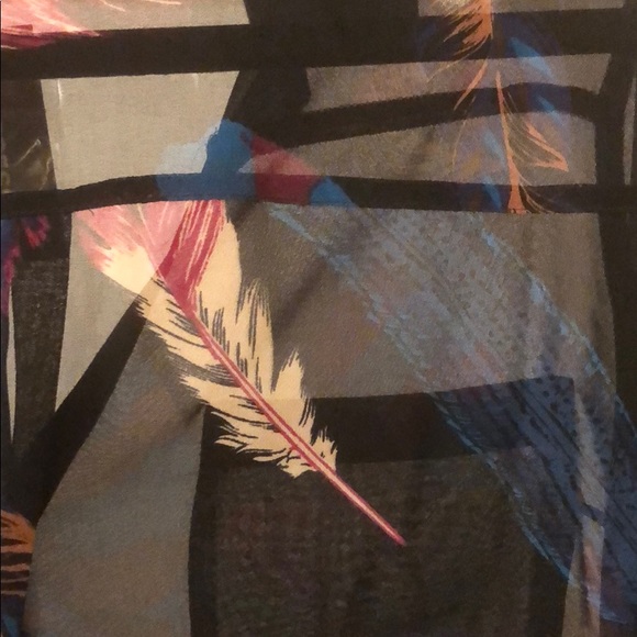 NWOT Express Sheer Black Blouse with Feather Print - Picture 3 of 4